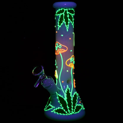 420 Leafy Shroom Glow 9.5" Beaker Bong