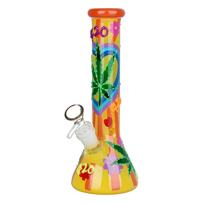 420 Leafy Sunburst Glow 9.25" Beaker Bong