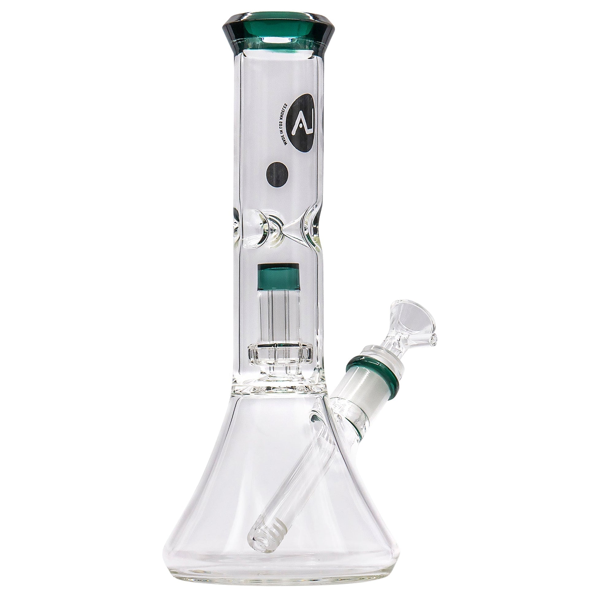 LA Pipes 11” Color Accented Showerhead Perc Beaker Bong