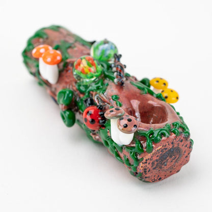 Mossy Log Glass Pipe Zoomed Bowl Side