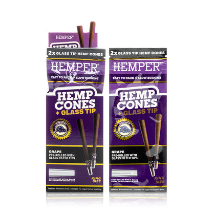 Pre-Rolled 2PK King Size Glass Tipped Hemp Cones| 12ct Display