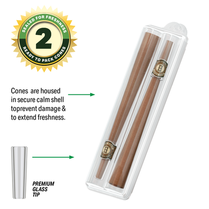 Pre-Rolled 2PK King Size Glass Tipped Hemp Cones| 12ct Display