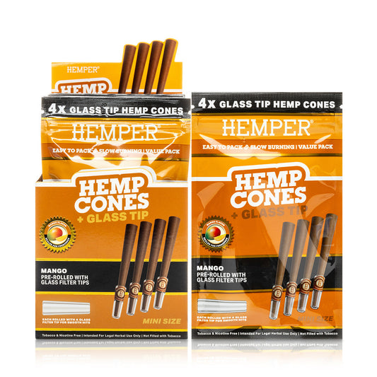 Pre-Rolled 4PK Mini Size Glass Tipped Hemp Cones | 12ct Display