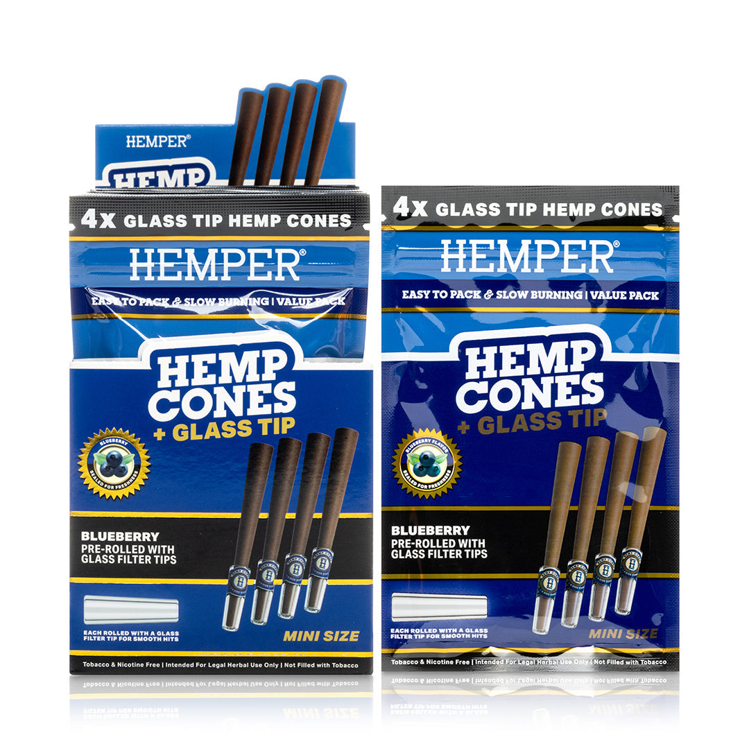 Pre-Rolled 4PK Mini Size Glass Tipped Hemp Cones | 12ct Display