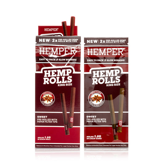 Pre-Rolled King Size Paper Tip Hemp Rolls | 2PK Display