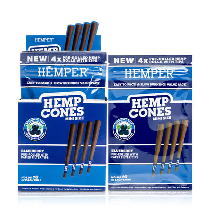 Pre-Rolled Mini Size Paper Tip Hemp Cones | 4PK Display