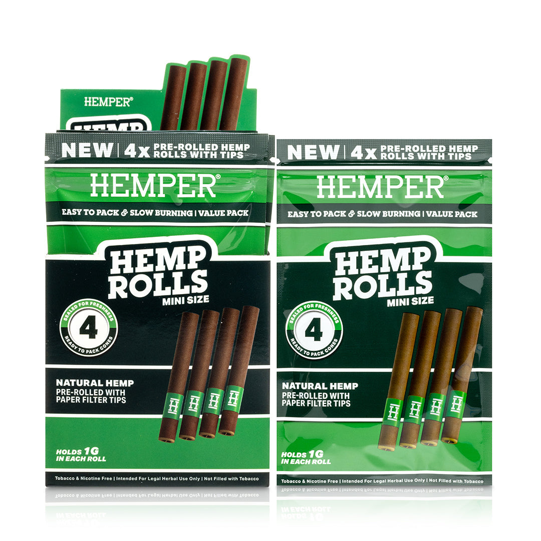 Pre-Rolled Mini Size Paper Tip Hemp Rolls | 4PK Display