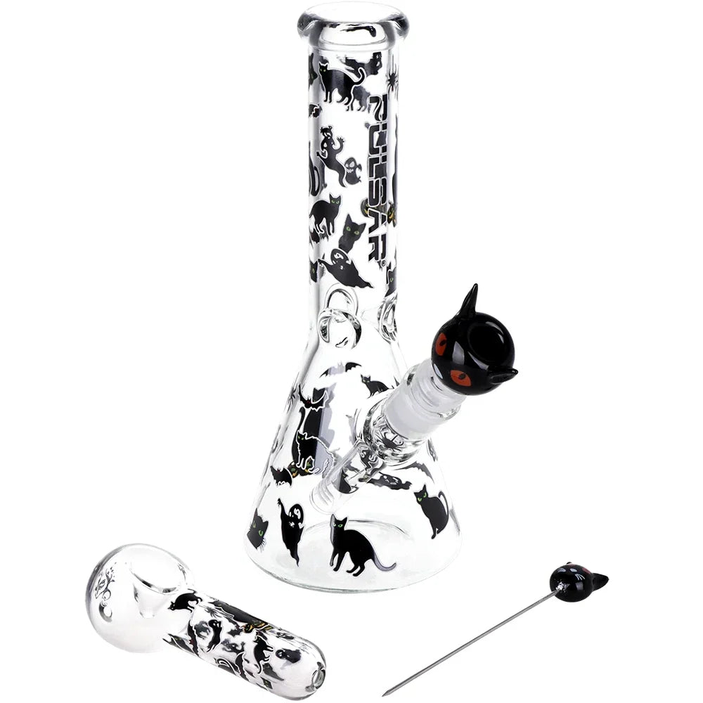 Pulsar Superstitious Kitty Glow Bong Hand Pipe Bundle