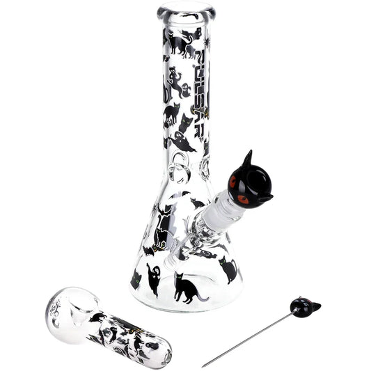 Pulsar Superstitious Kitty Glow Bong Hand Pipe Bundle