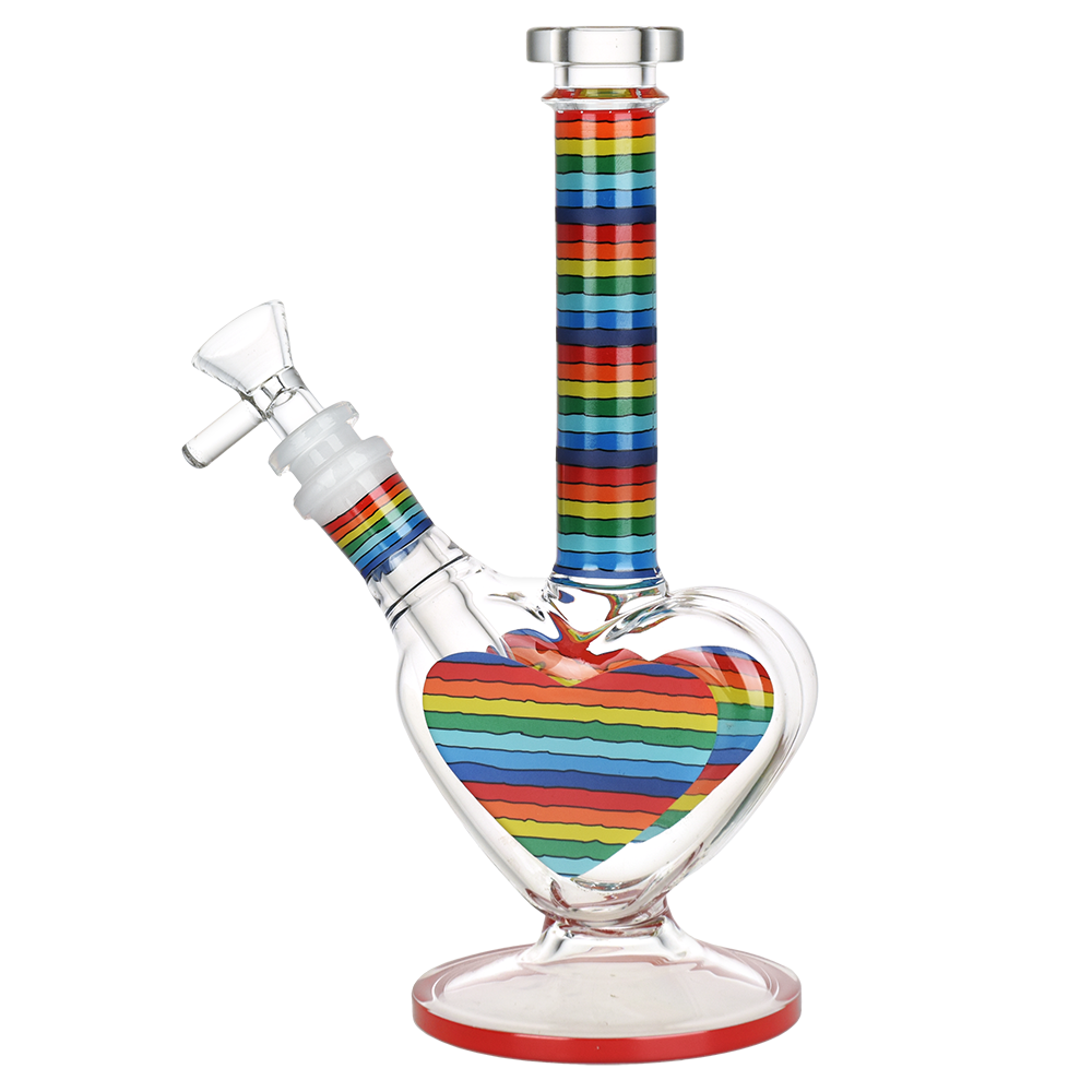 Rainbow Striped Heart Glass Bong