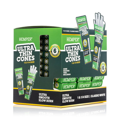 Ultra Thin Pre-Rolled Cones French White Paper - 6 Pack - 1 1/4 Size