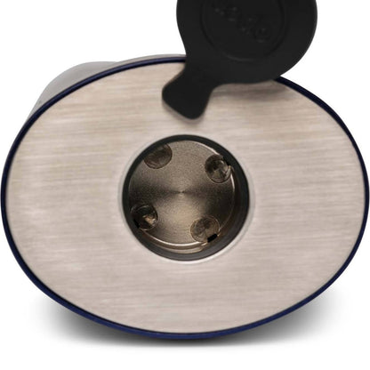 a close up of a metal object on a white background